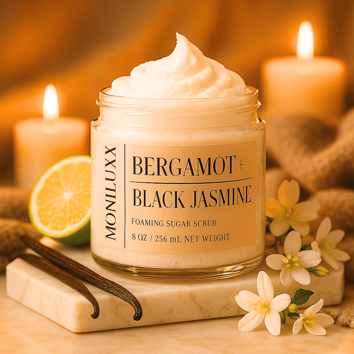 Bergamot+Black Jasmine Foaming Sugar Scrub - Moniluxx