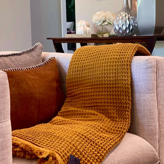 Turkish Cotton Waffle Blanket | Mustard
