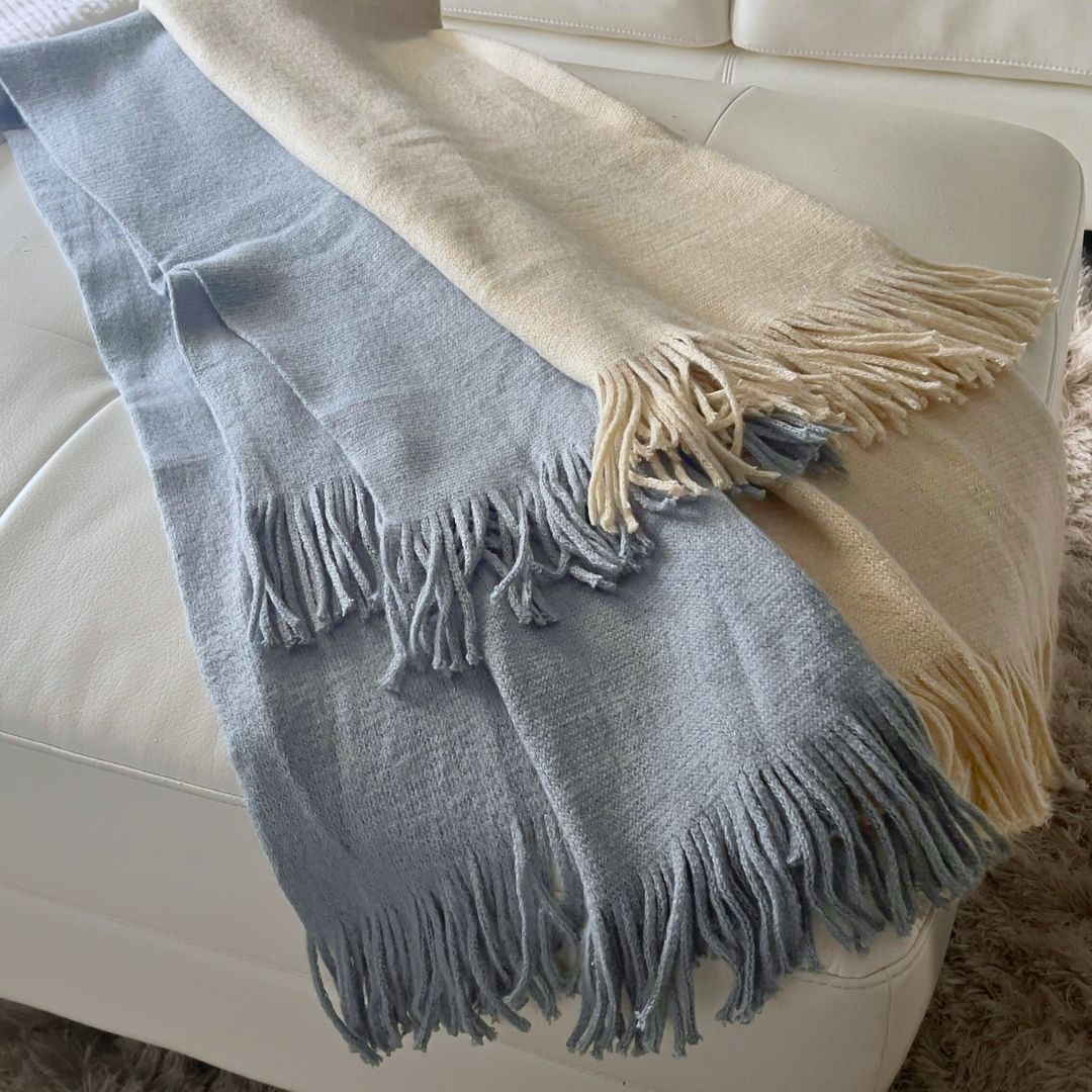 Blue Ecru Colorblock Throw