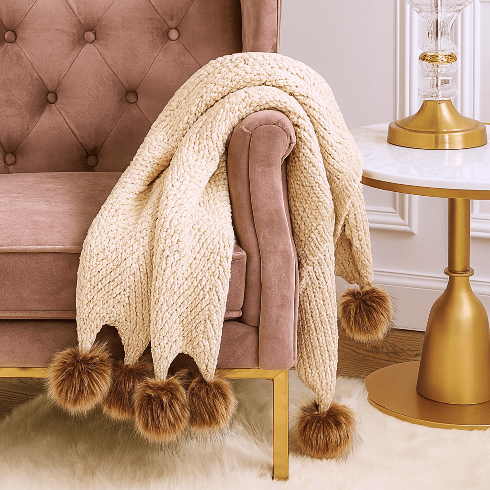 Chenille Fur Pom | Sand - Moniluxx