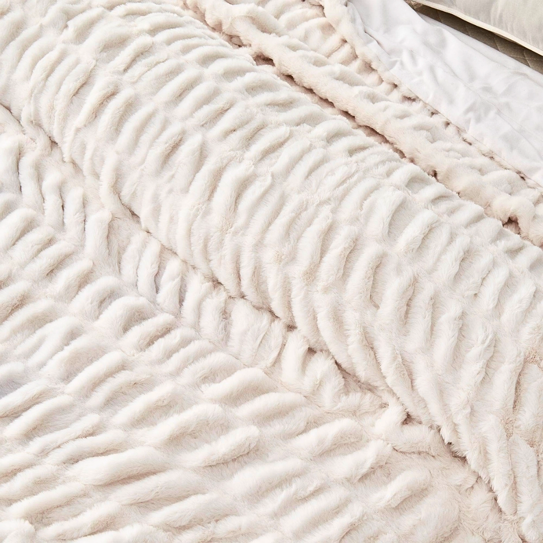 Ivory Ruched Faux Fur Throw