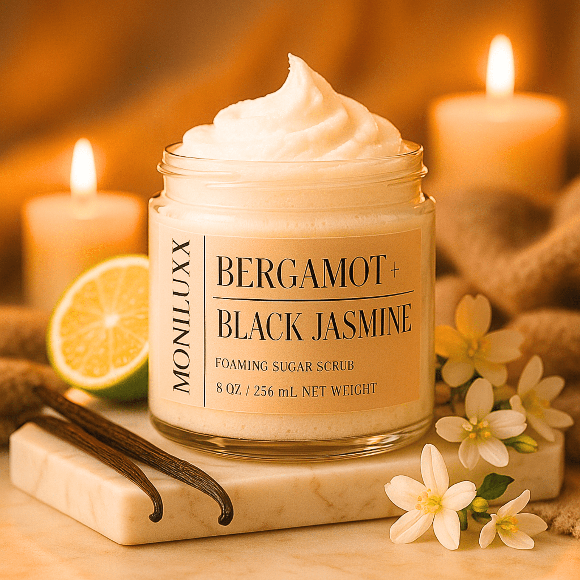 Bergamot+Black Jasmine Foaming Sugar Scrub - Moniluxx